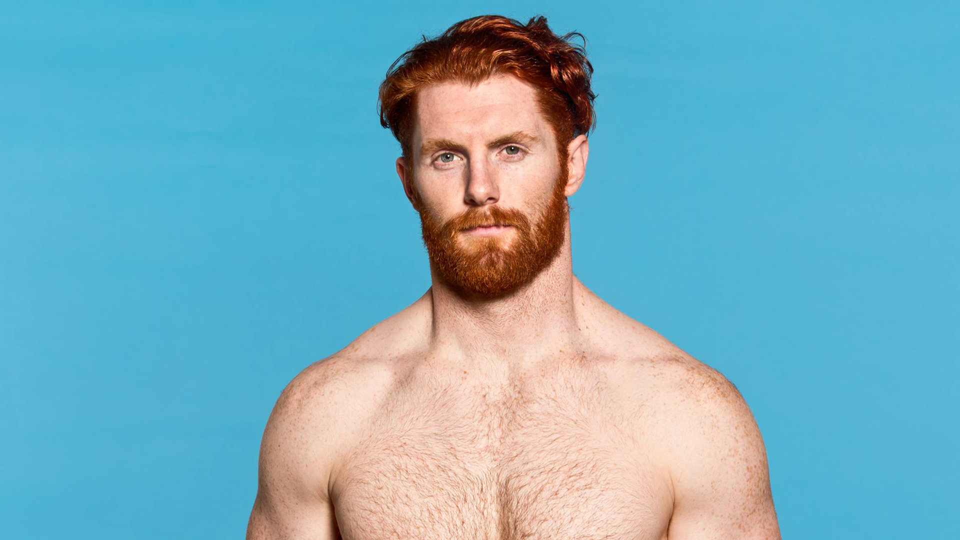 Hairy redhead man shower